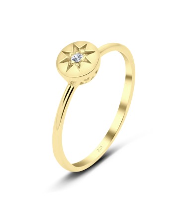 Star with CZ Designed Gold Plated Silver Ring NSR-3310-GP